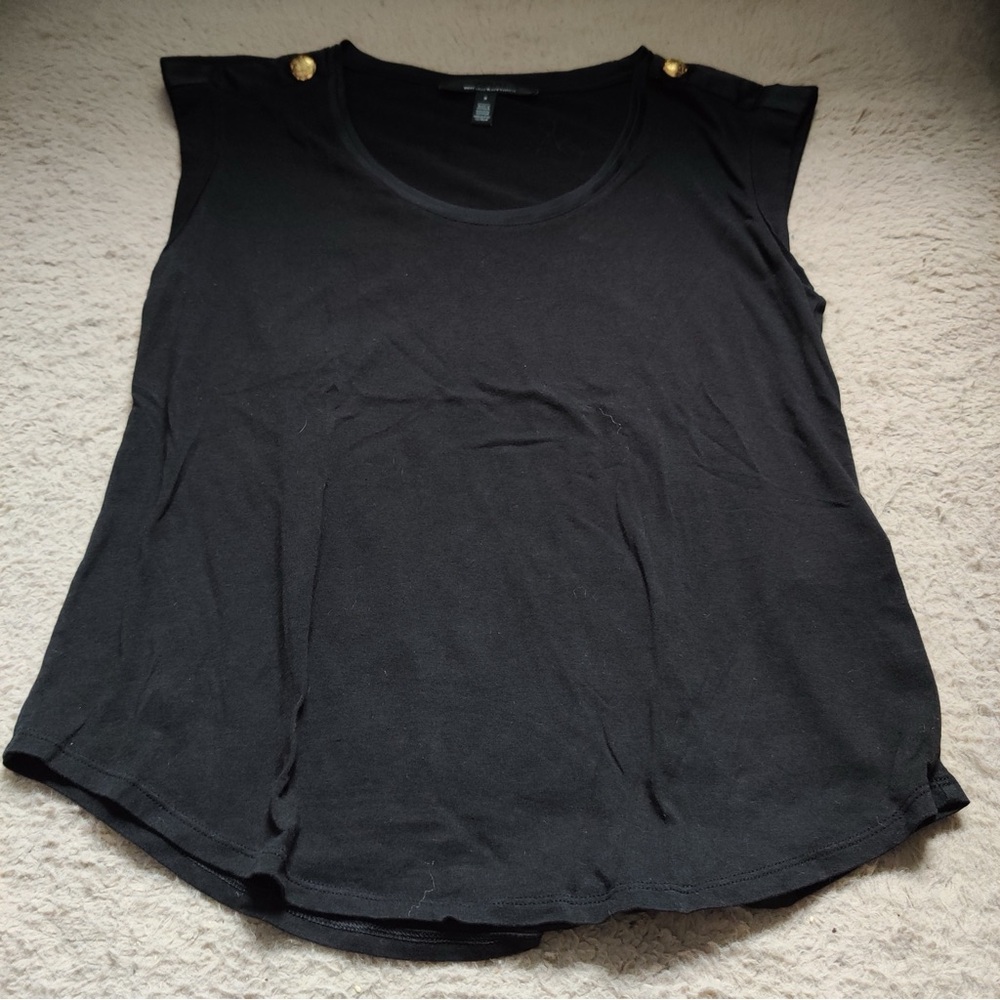 White House Black Market Black Tee Gold Button Shoulders